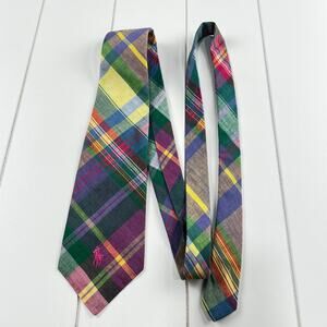 Polo Ralph Lauren Vintage Plaid Necktie Tie Pink Purple Green USA Made